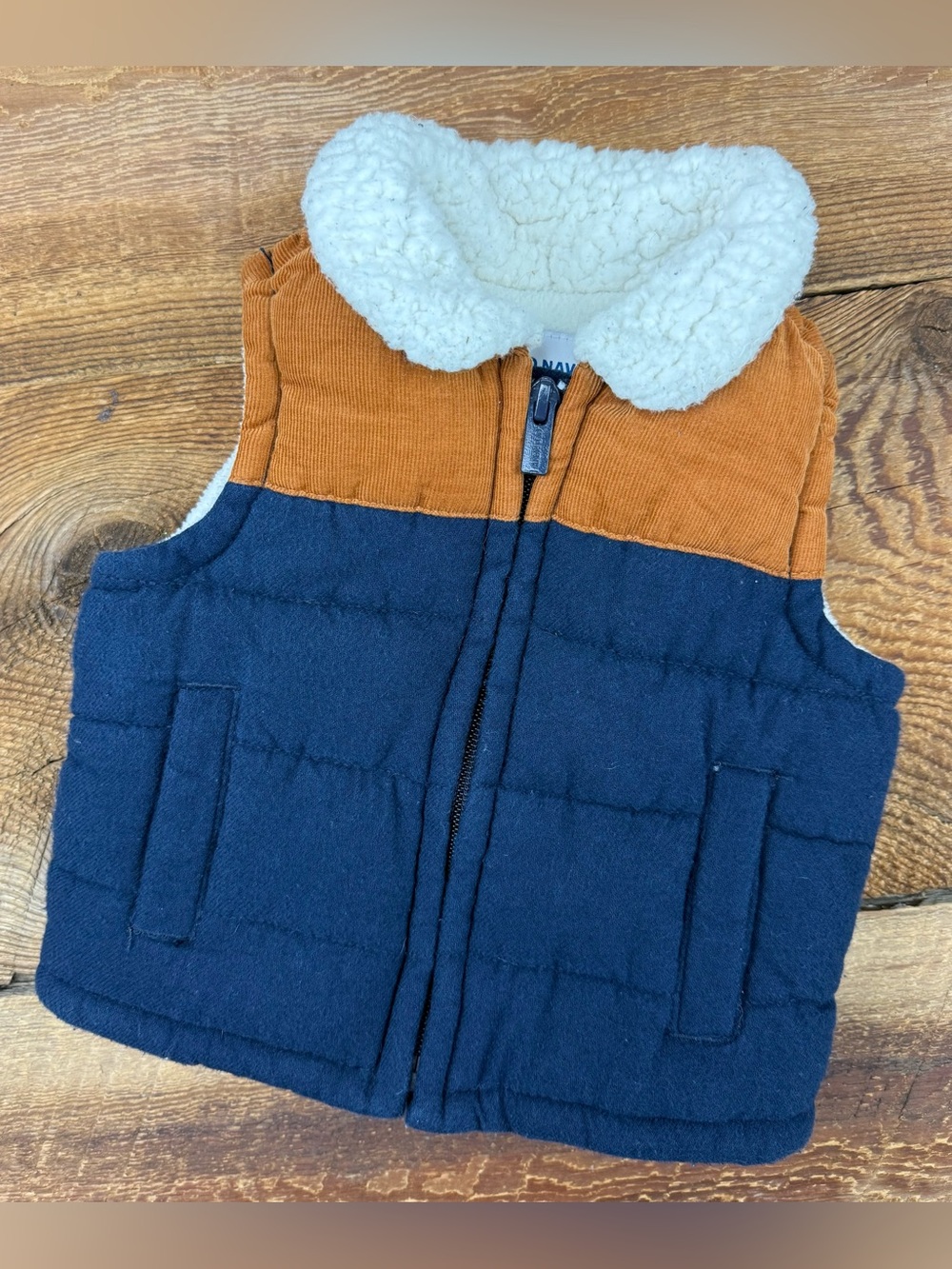 Old Navy Navy & Rust Sherpa-Trim Puffer Vest